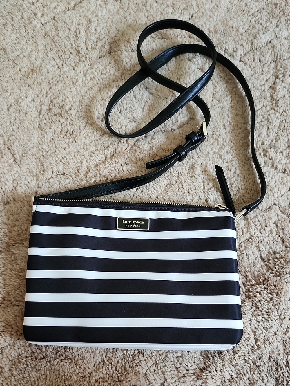 kate spade Black and White Striped Crossbody Purse Bag Small